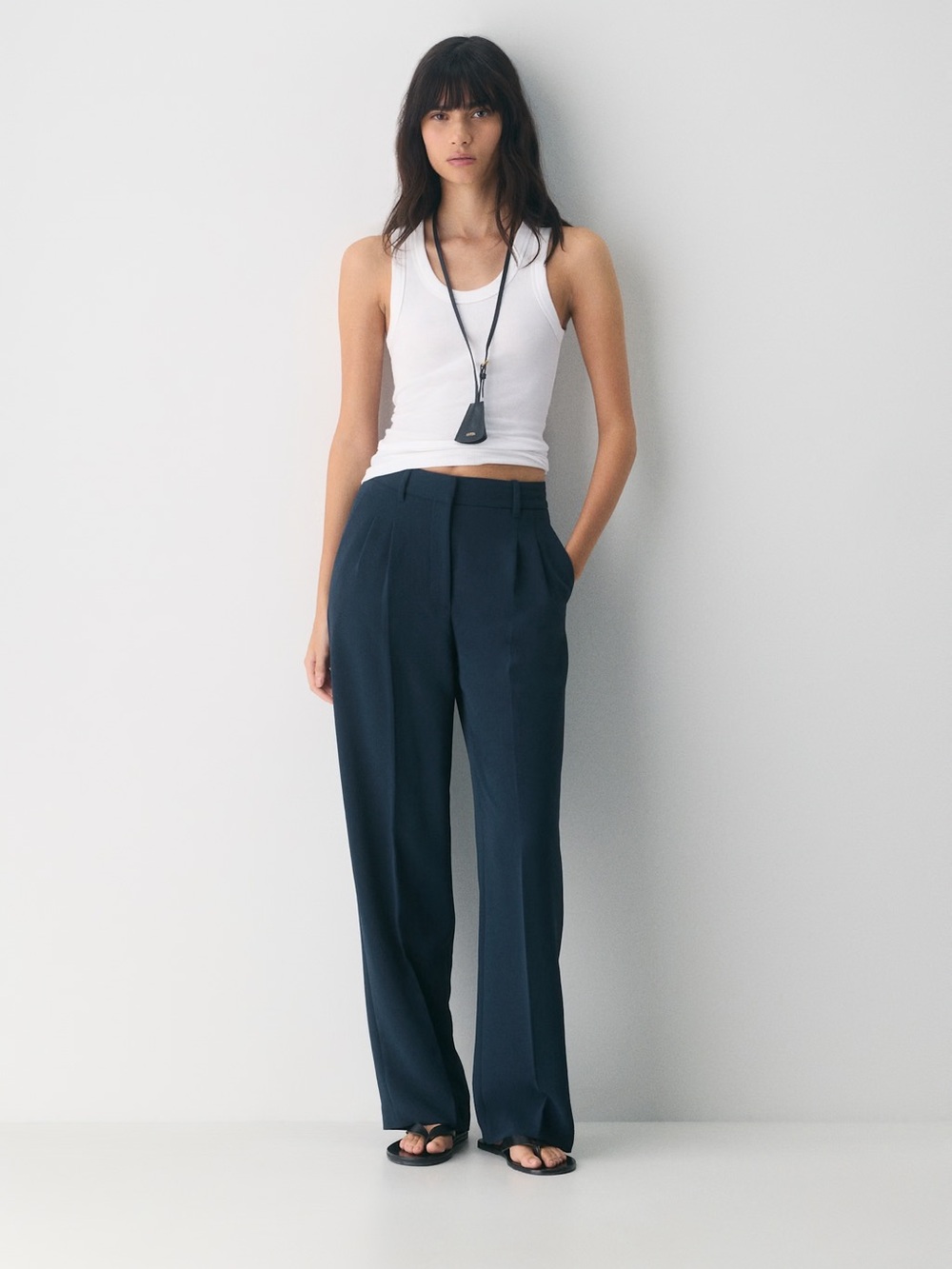 Wilfred Navy High-Waist Wide-Leg Trousers